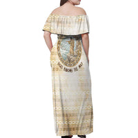 Sacagawea Native American Off Shoulder Maxi Dress River Journey Scene Inspirational Quote Lead with Your Heart - Wonder Print Shop