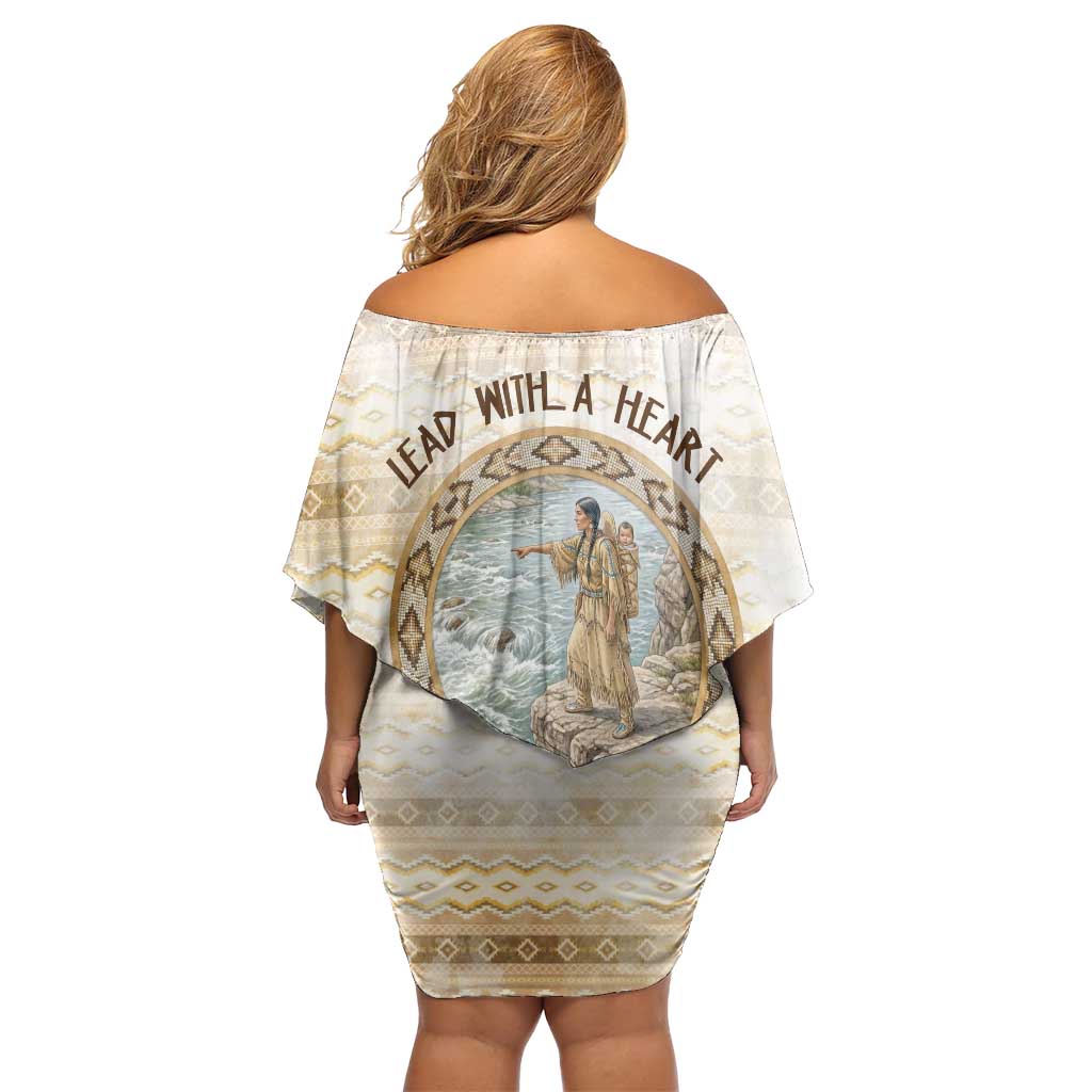Sacagawea Native American Off Shoulder Short Dress River Journey Scene Inspirational Quote Lead with Your Heart - Wonder Print Shop