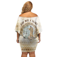 Sacagawea Native American Off Shoulder Short Dress River Journey Scene Inspirational Quote Lead with Your Heart - Wonder Print Shop