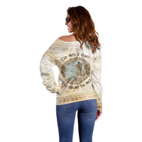Sacagawea Native American Off Shoulder Sweater River Journey Scene Inspirational Quote Lead with Your Heart - Wonder Print Shop