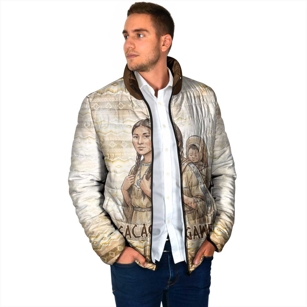 Sacagawea Native American Padded Jacket River Journey Scene Inspirational Quote Lead with Your Heart - Wonder Print Shop