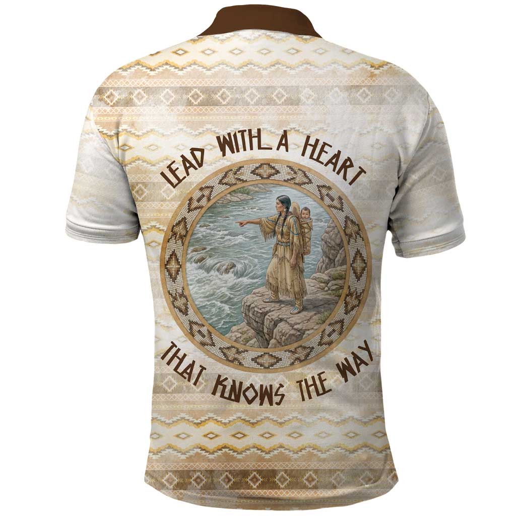 Sacagawea Native American Polo Shirt River Journey Scene Inspirational Quote Lead with Your Heart - Wonder Print Shop