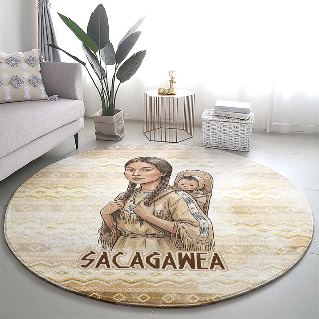 Sacagawea Native American Round Carpet River Journey Scene Inspirational Quote Lead with Your Heart - Wonder Print Shop