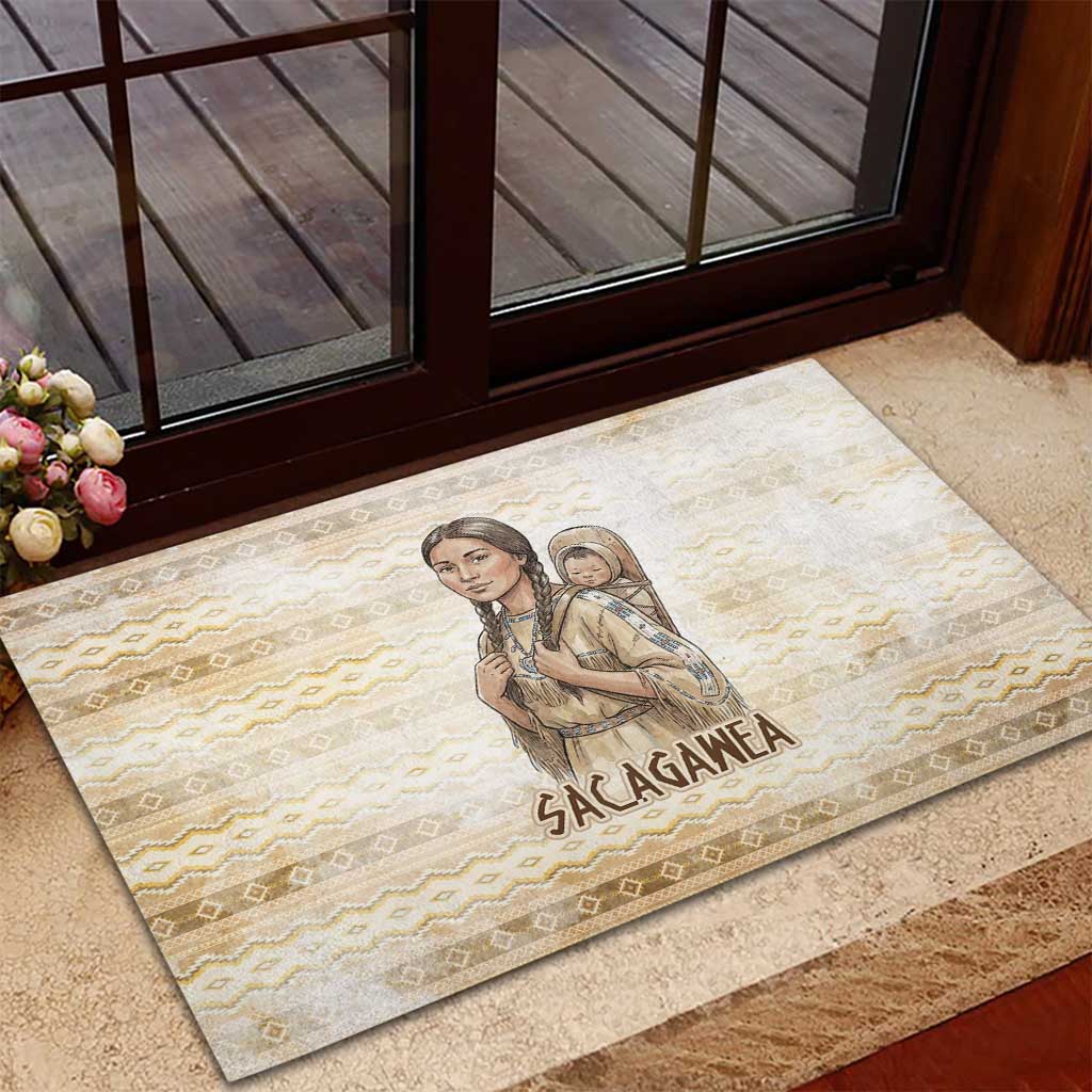 Sacagawea Native American Rubber Doormat River Journey Scene Inspirational Quote Lead with Your Heart - Wonder Print Shop