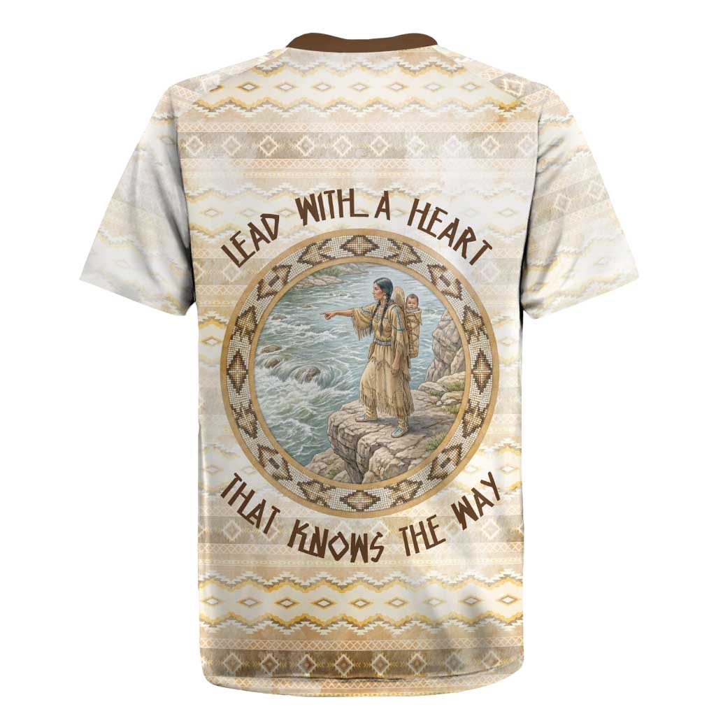 Sacagawea Native American Rugby Jersey River Journey Scene Inspirational Quote Lead with Your Heart - Wonder Print Shop
