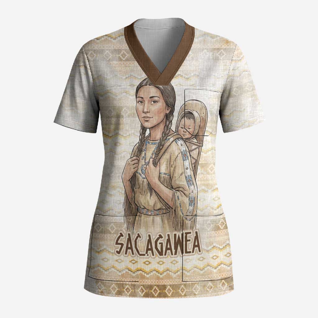Sacagawea Native American Scrub Top River Journey Scene Inspirational Quote Lead with Your Heart - Wonder Print Shop