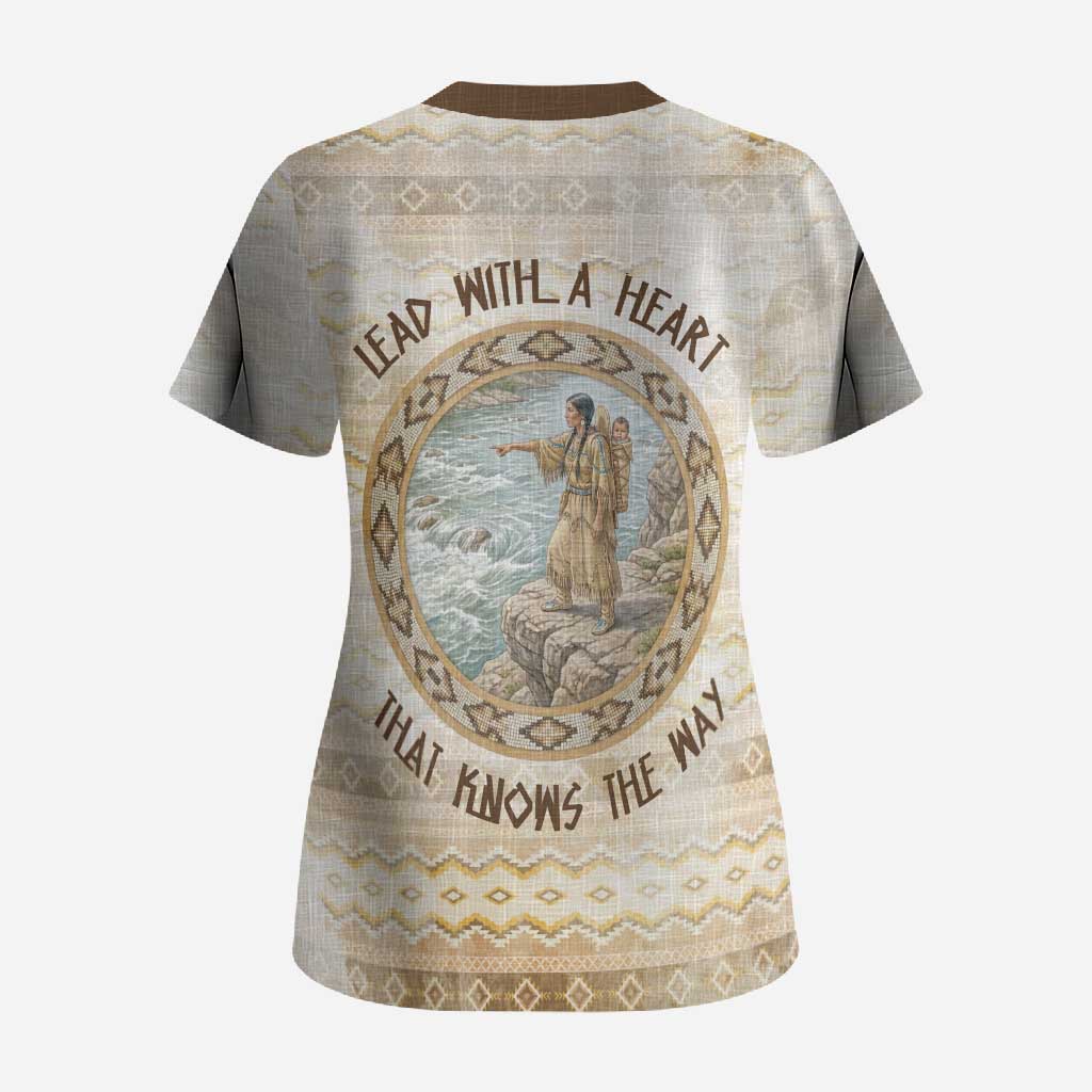 Sacagawea Native American Scrub Top River Journey Scene Inspirational Quote Lead with Your Heart - Wonder Print Shop