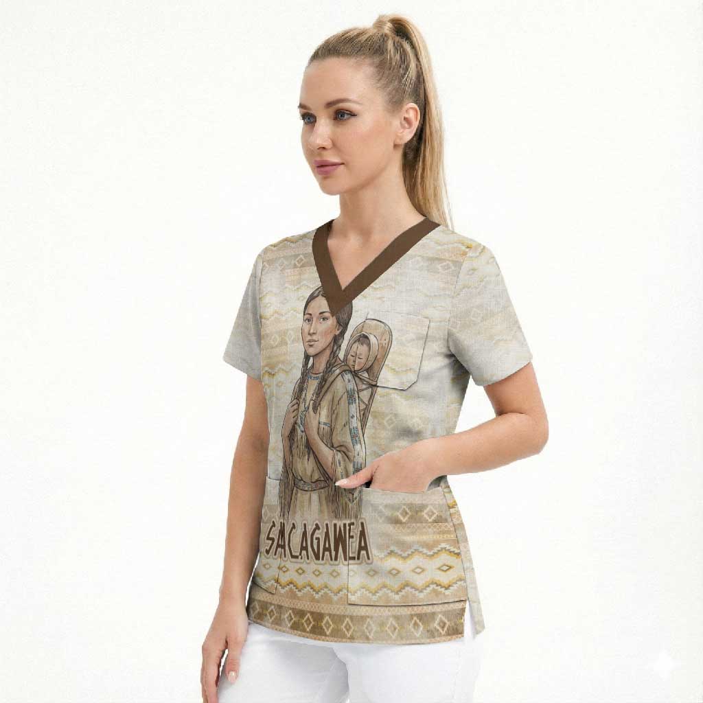 Sacagawea Native American Scrub Top River Journey Scene Inspirational Quote Lead with Your Heart - Wonder Print Shop