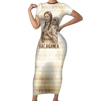Sacagawea Native American Short Sleeve Bodycon Dress River Journey Scene Inspirational Quote Lead with Your Heart - Wonder Print Shop