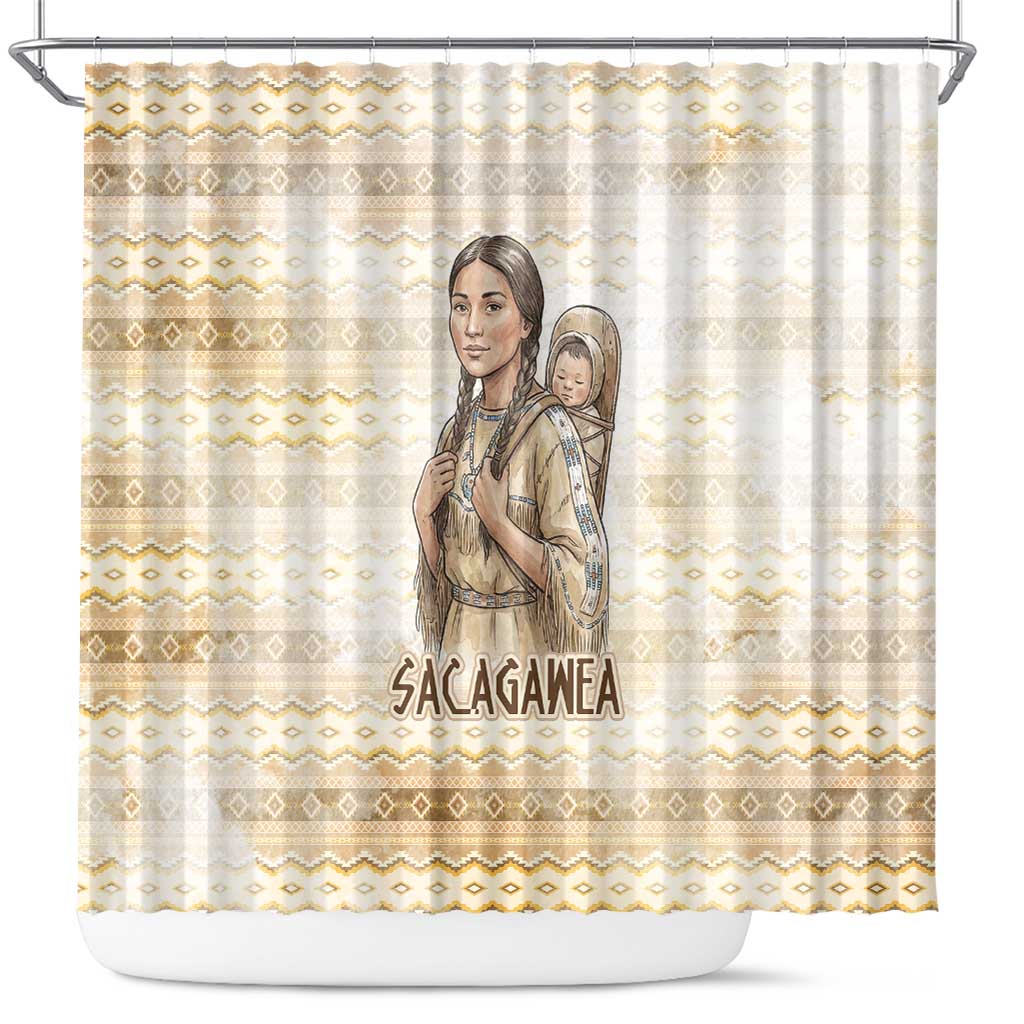 Sacagawea Native American Shower Curtain River Journey Scene Inspirational Quote Lead with Your Heart - Wonder Print Shop