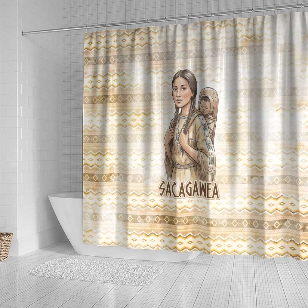 Sacagawea Native American Shower Curtain River Journey Scene Inspirational Quote Lead with Your Heart - Wonder Print Shop
