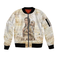 Sacagawea Native American Sleeve Zip Bomber Jacket River Journey Scene Inspirational Quote Lead with Your Heart - Wonder Print Shop