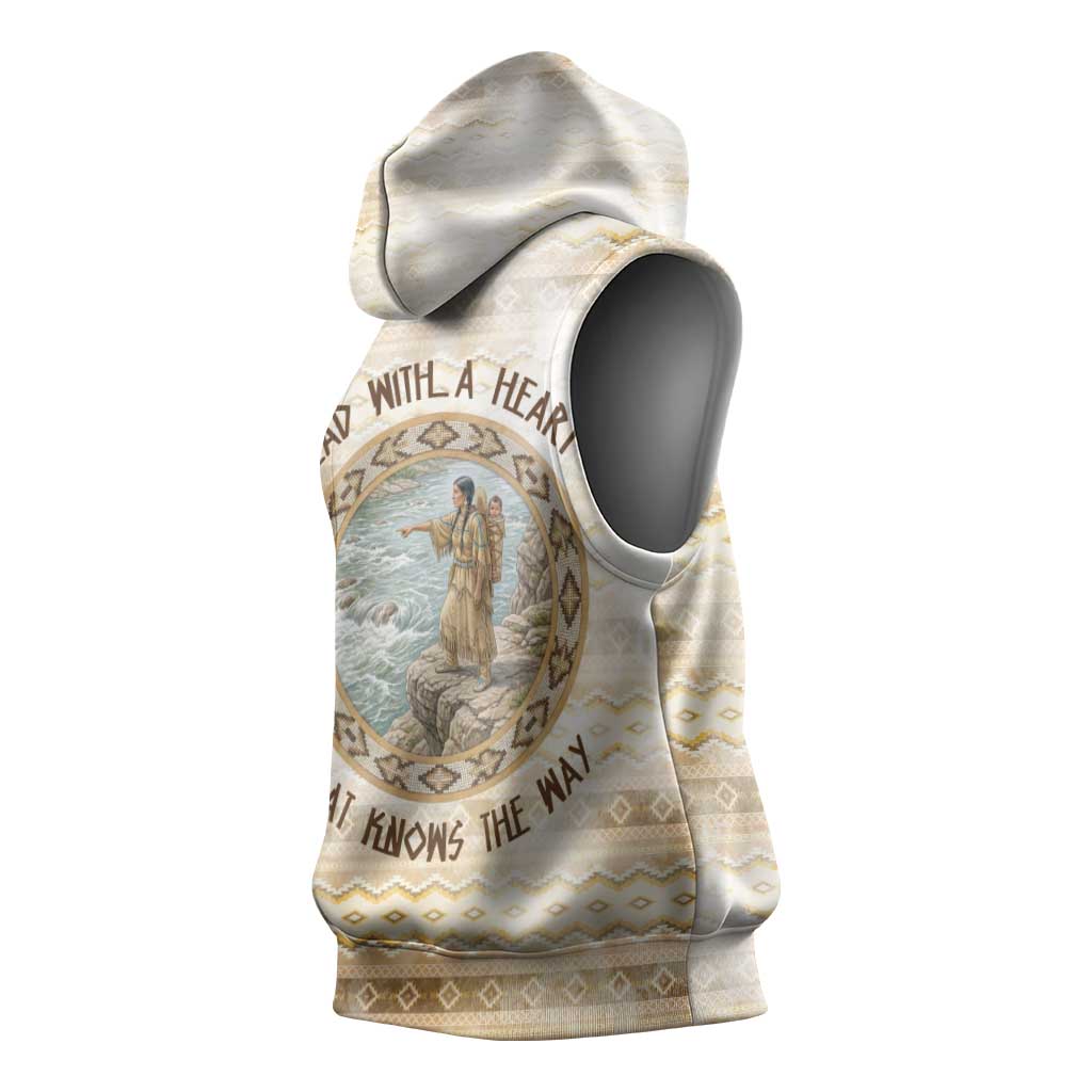 Sacagawea Native American Sleeveless Hoodie River Journey Scene Inspirational Quote Lead with Your Heart - Wonder Print Shop