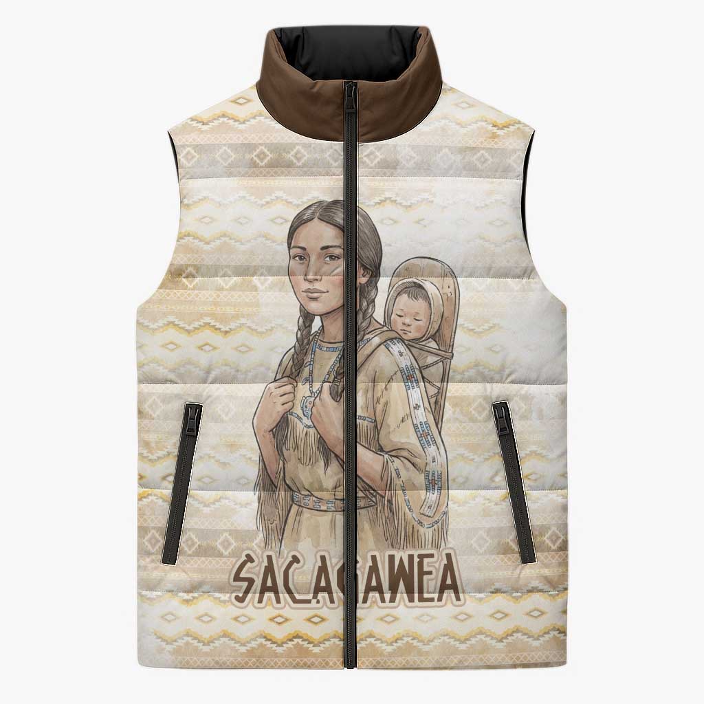 Sacagawea Native American Sleeveless Puffer Jacket River Journey Scene Inspirational Quote Lead with Your Heart - Wonder Print Shop