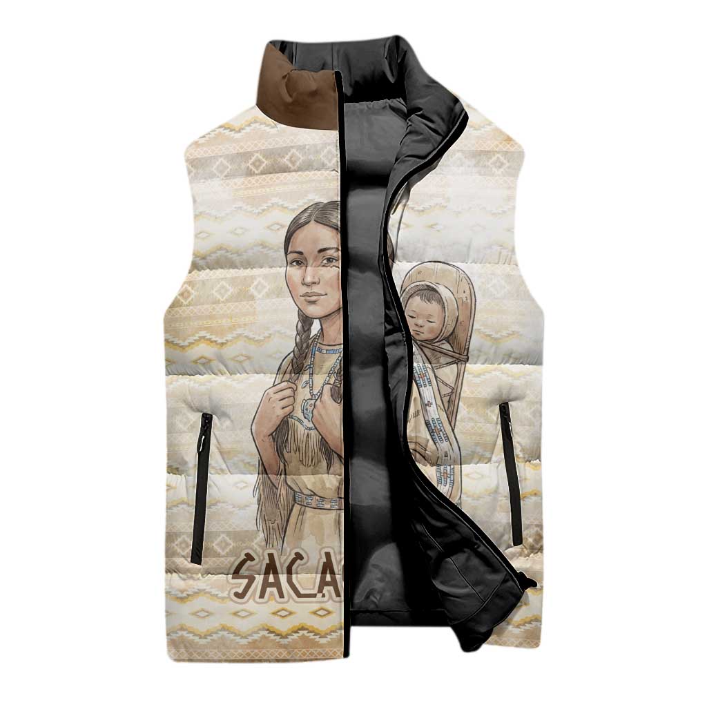 Sacagawea Native American Sleeveless Puffer Jacket River Journey Scene Inspirational Quote Lead with Your Heart - Wonder Print Shop