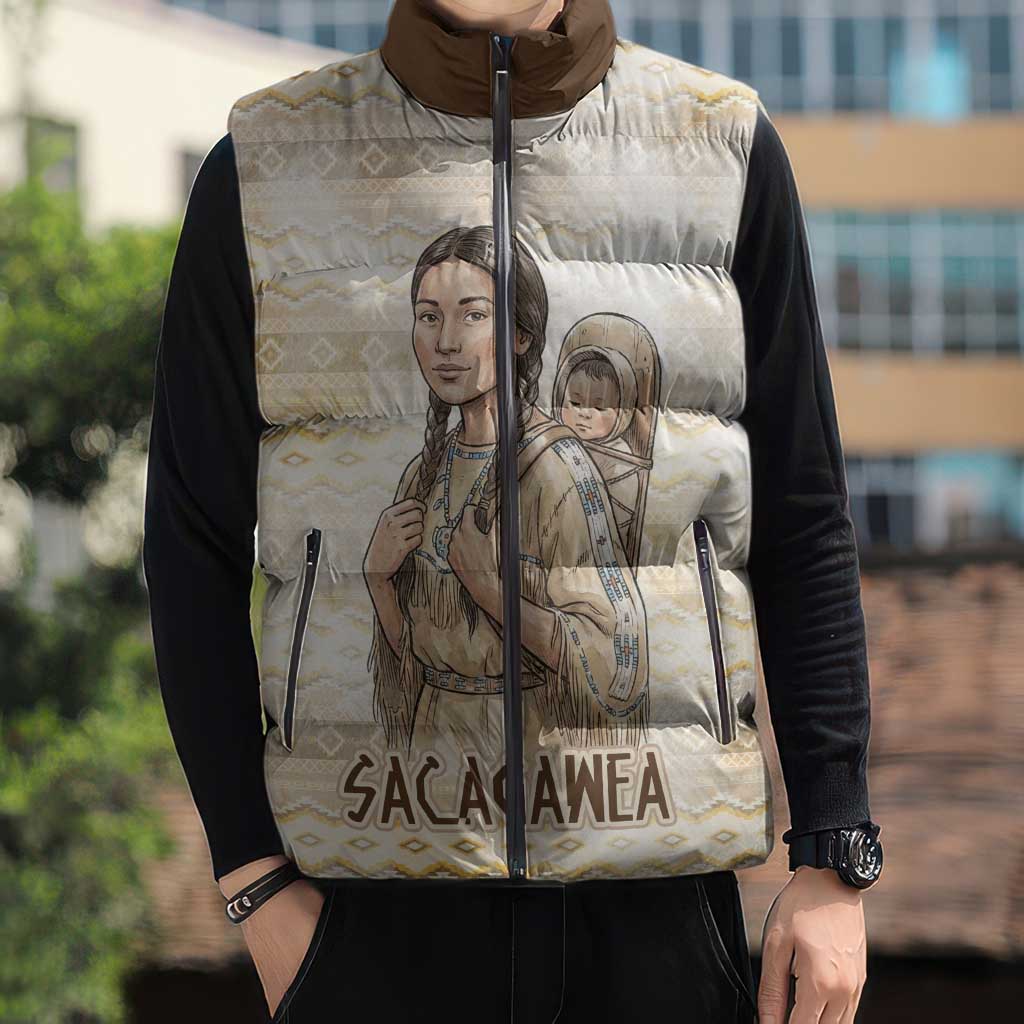 Sacagawea Native American Sleeveless Puffer Jacket River Journey Scene Inspirational Quote Lead with Your Heart - Wonder Print Shop