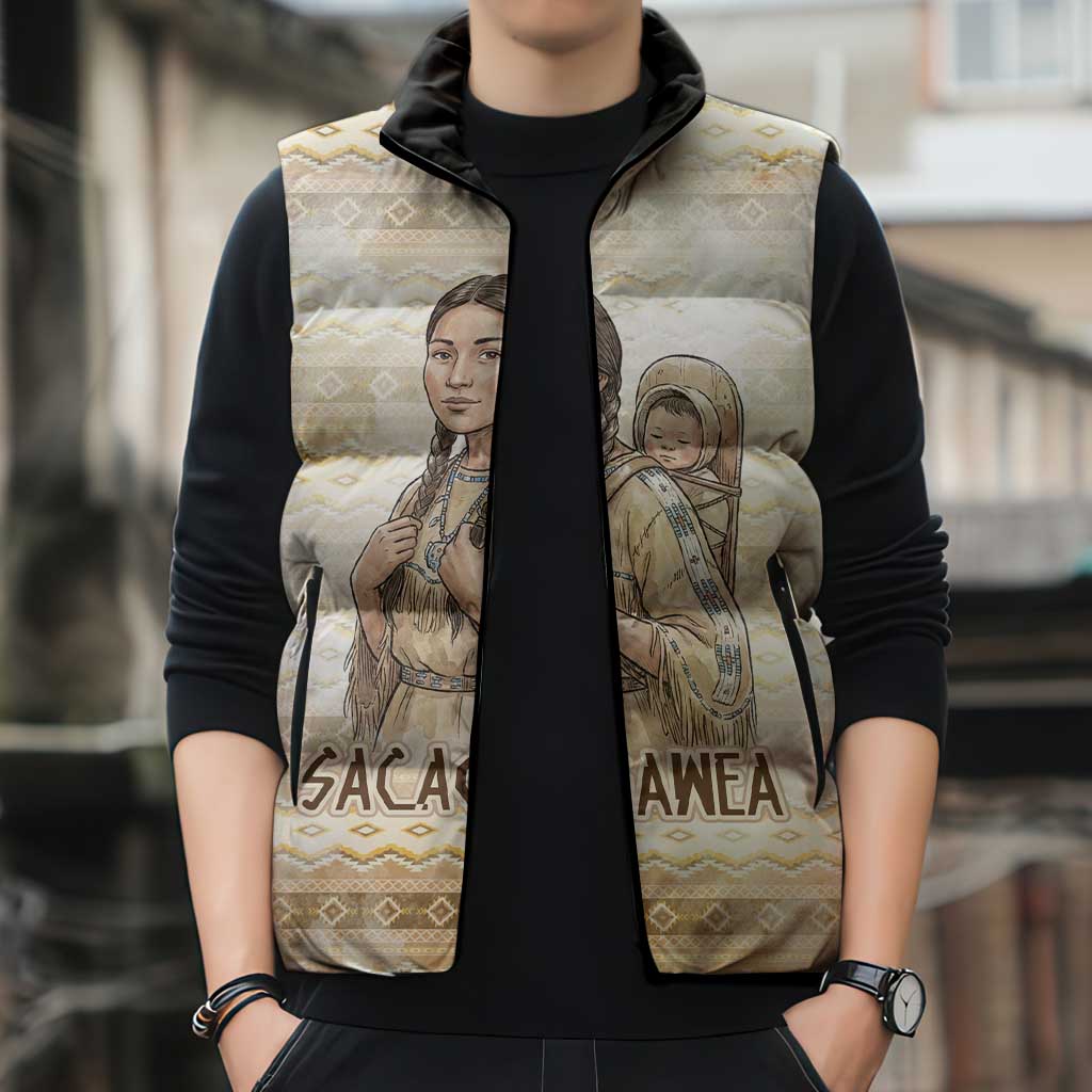 Sacagawea Native American Sleeveless Puffer Jacket River Journey Scene Inspirational Quote Lead with Your Heart - Wonder Print Shop