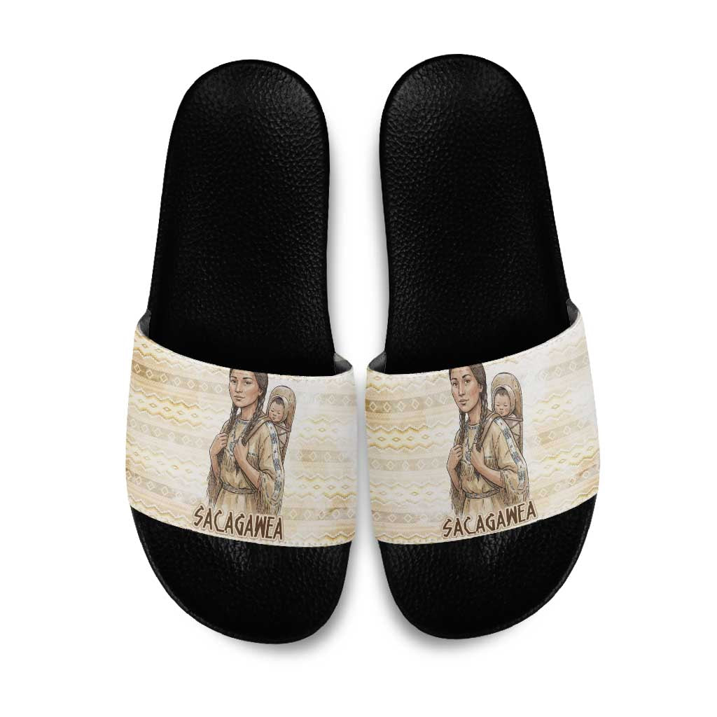 Sacagawea Native American Slide Sandals River Journey Scene Inspirational Quote Lead with Your Heart - Wonder Print Shop