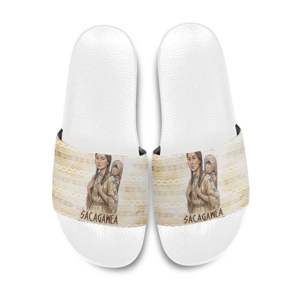 Sacagawea Native American Slide Sandals River Journey Scene Inspirational Quote Lead with Your Heart - Wonder Print Shop