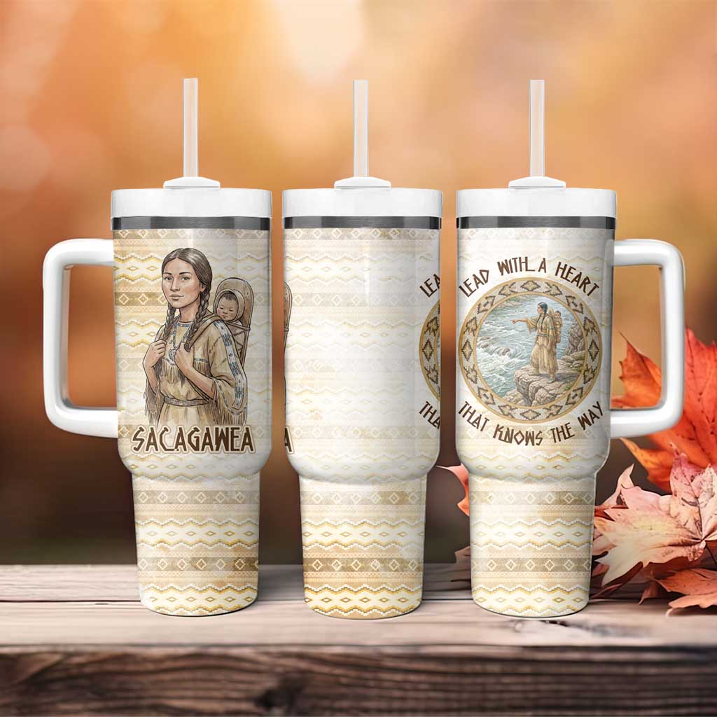 Sacagawea Native American Tumbler With Handle River Journey Scene Inspirational Quote Lead with Your Heart - Wonder Print Shop