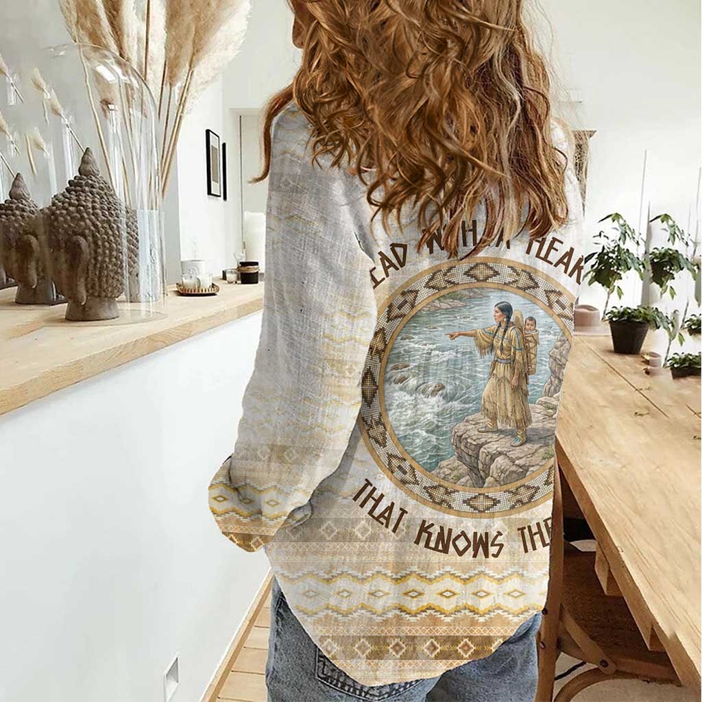 Sacagawea Native American Women Casual Shirt River Journey Scene Inspirational Quote Lead with Your Heart - Wonder Print Shop