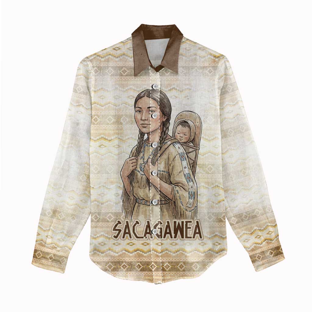 Sacagawea Native American Women Casual Shirt River Journey Scene Inspirational Quote Lead with Your Heart - Wonder Print Shop