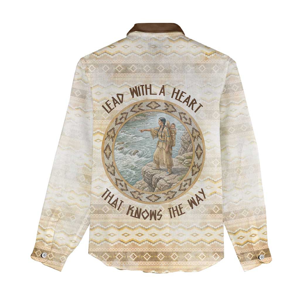 Sacagawea Native American Women Casual Shirt River Journey Scene Inspirational Quote Lead with Your Heart - Wonder Print Shop