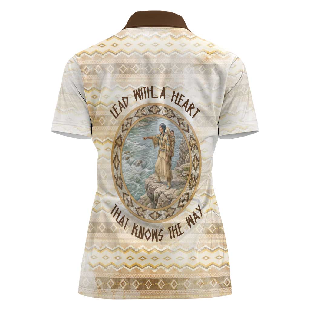 Sacagawea Native American Women Polo Shirt River Journey Scene Inspirational Quote Lead with Your Heart - Wonder Print Shop
