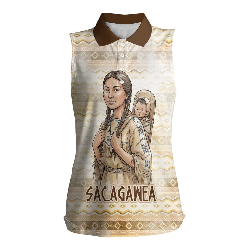Sacagawea Native American Women Sleeveless Polo Shirt River Journey Scene Inspirational Quote Lead with Your Heart - Wonder Print Shop