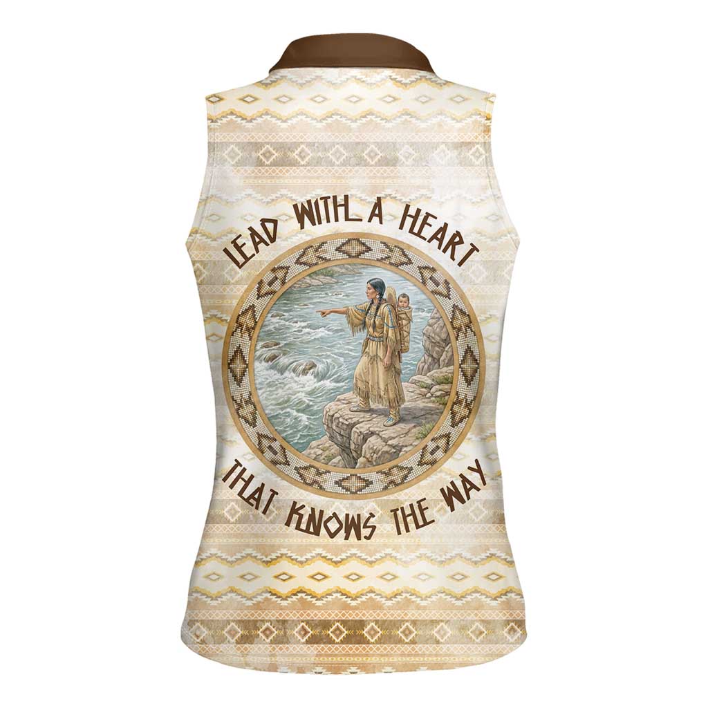 Sacagawea Native American Women Sleeveless Polo Shirt River Journey Scene Inspirational Quote Lead with Your Heart - Wonder Print Shop