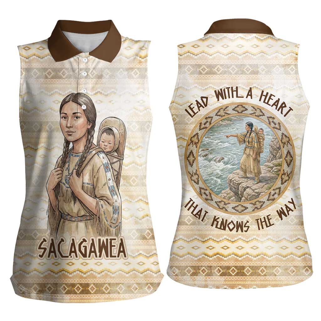 Sacagawea Native American Women Sleeveless Polo Shirt River Journey Scene Inspirational Quote Lead with Your Heart - Wonder Print Shop