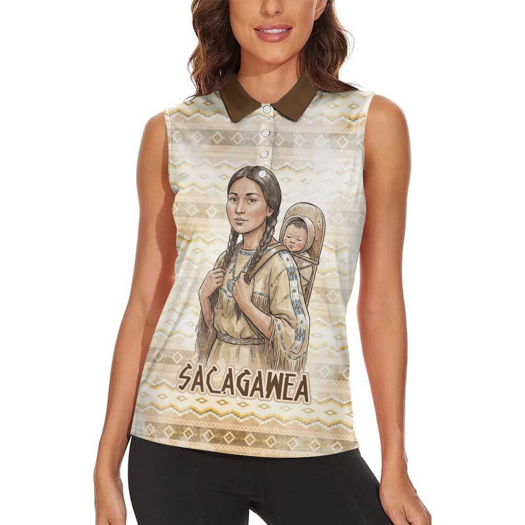 Sacagawea Native American Women Sleeveless Polo Shirt River Journey Scene Inspirational Quote Lead with Your Heart - Wonder Print Shop