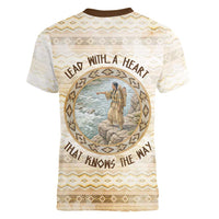 Sacagawea Native American Women V-Neck T-Shirt River Journey Scene Inspirational Quote Lead with Your Heart - Wonder Print Shop
