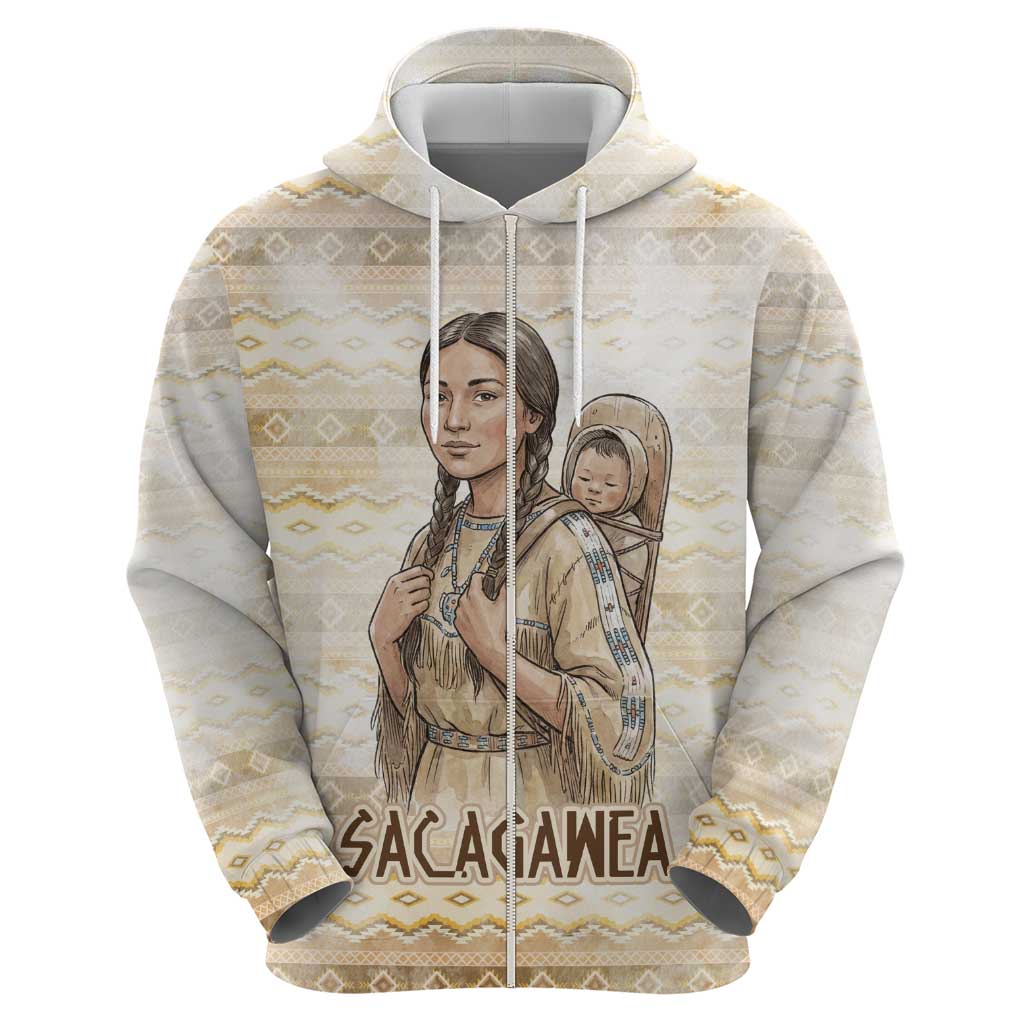 Sacagawea Native American Zip Hoodie River Journey Scene Inspirational Quote Lead with Your Heart - Wonder Print Shop