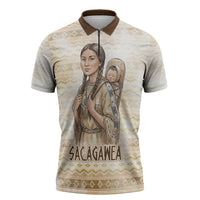 Sacagawea Native American Zipper Polo Shirt River Journey Scene Inspirational Quote Lead with Your Heart - Wonder Print Shop