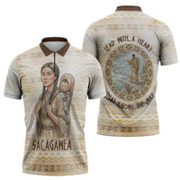 Sacagawea Native American Zipper Polo Shirt River Journey Scene Inspirational Quote Lead with Your Heart - Wonder Print Shop