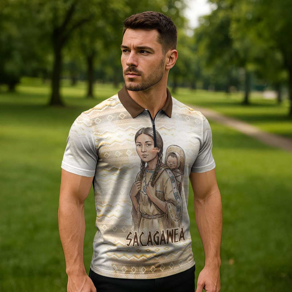 Sacagawea Native American Zipper Polo Shirt River Journey Scene Inspirational Quote Lead with Your Heart - Wonder Print Shop
