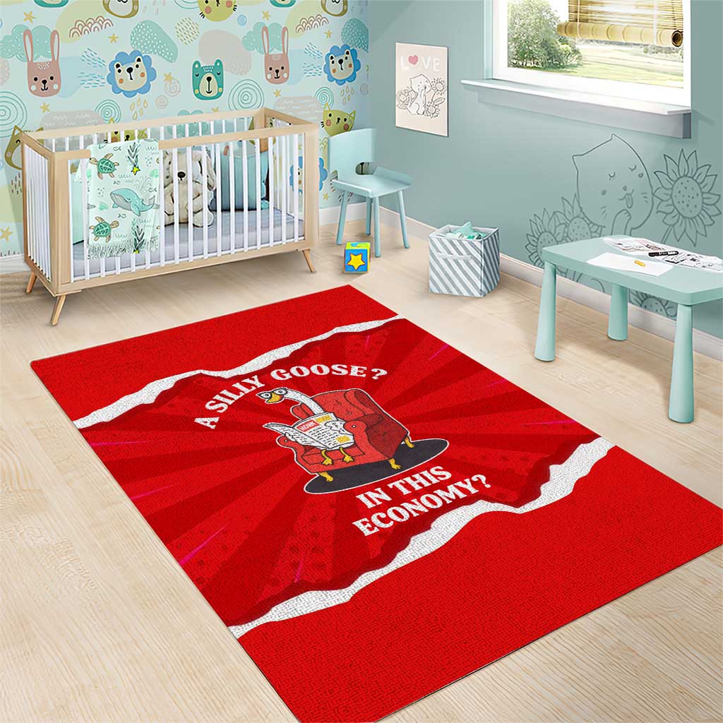 Silly Goose Area Rug with Newspaper and Armchair Pattern