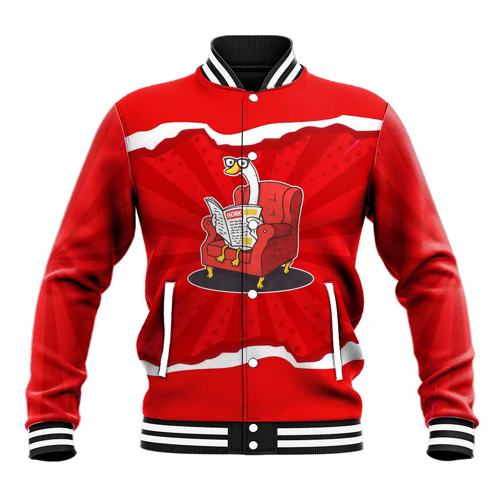 Silly Goose Baseball Jacket with Newspaper and Armchair Pattern