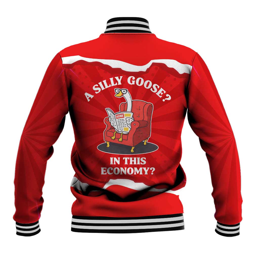 Silly Goose Baseball Jacket with Newspaper and Armchair Pattern