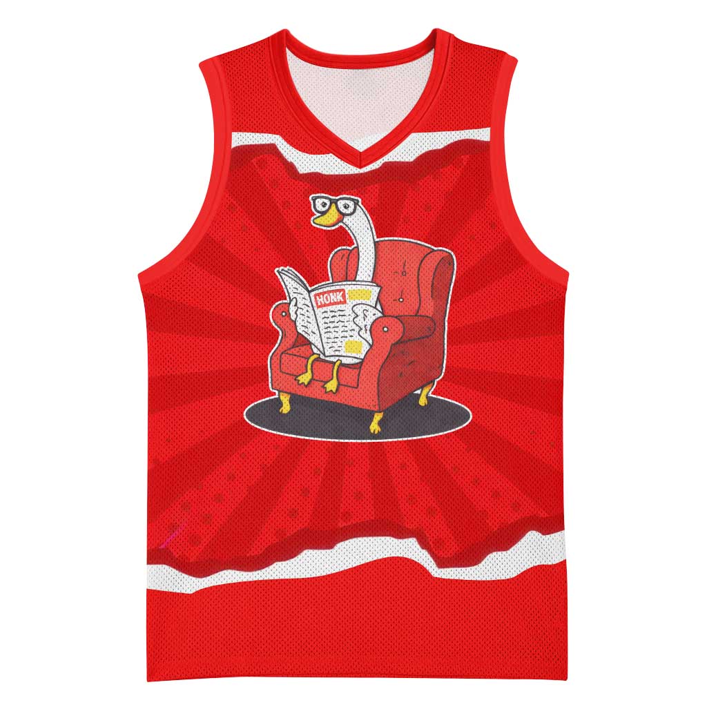 Silly Goose Basketball Jersey with Newspaper and Armchair Pattern
