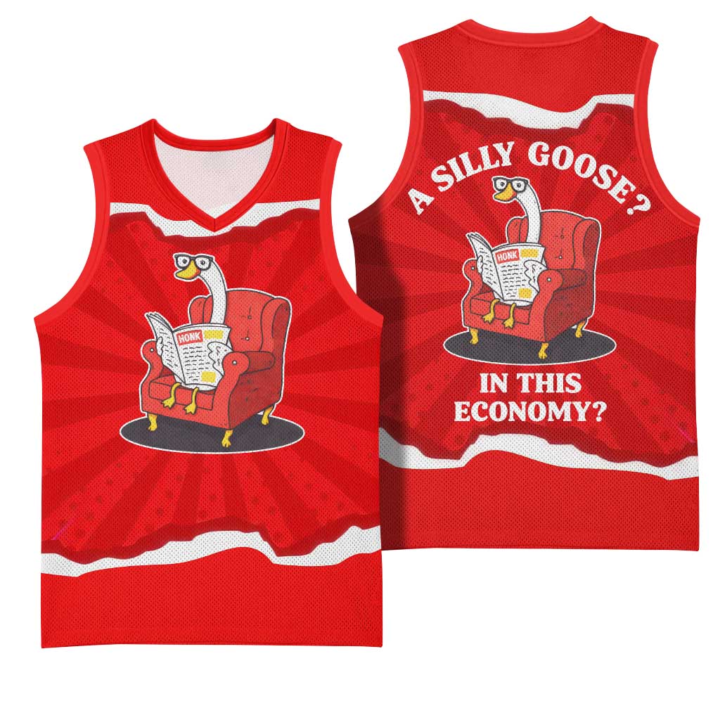 Silly Goose Basketball Jersey with Newspaper and Armchair Pattern