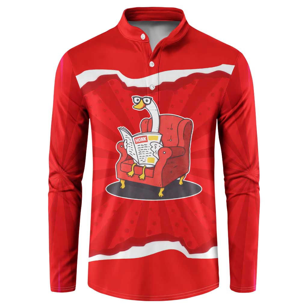 Silly Goose Button Sweatshirt with Newspaper and Armchair Pattern