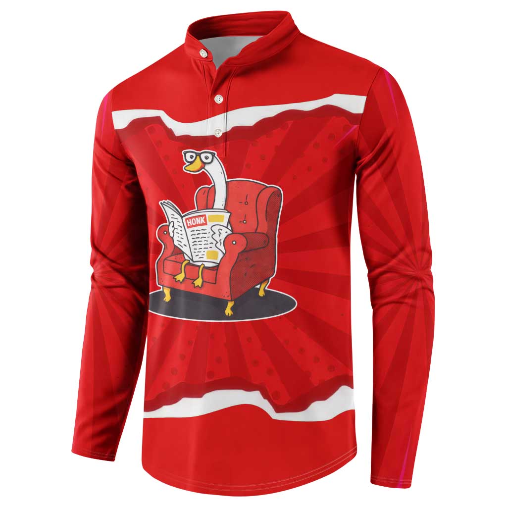 Silly Goose Button Sweatshirt with Newspaper and Armchair Pattern