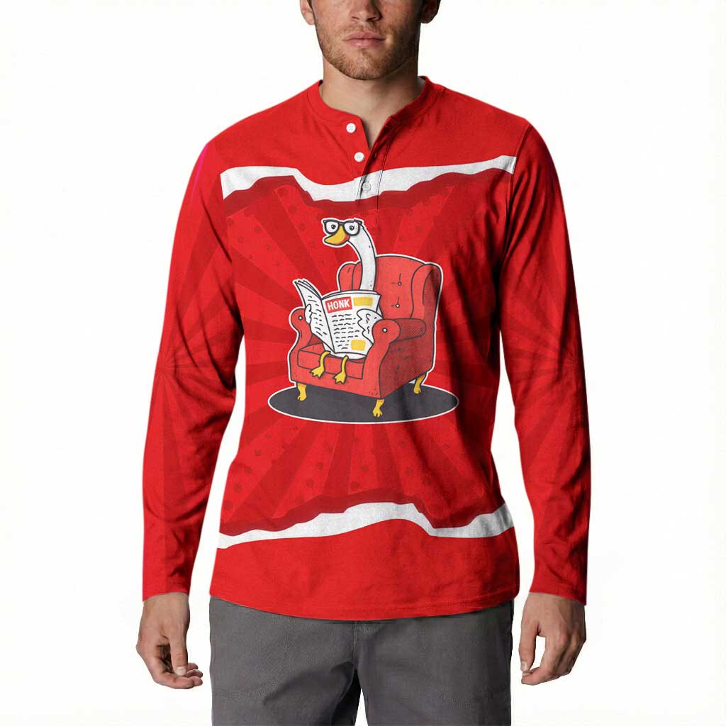 Silly Goose Button Sweatshirt with Newspaper and Armchair Pattern