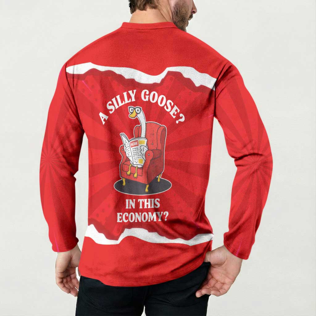 Silly Goose Button Sweatshirt with Newspaper and Armchair Pattern