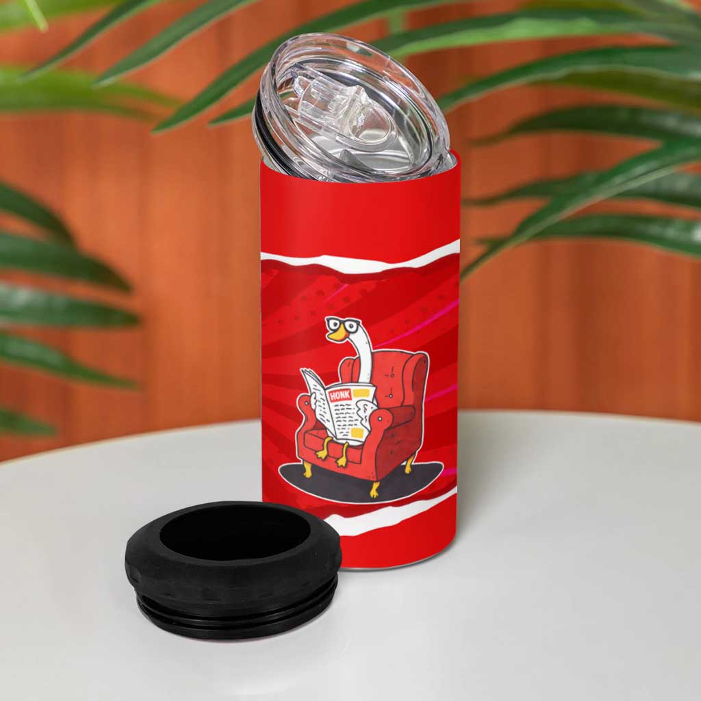 Silly Goose 4 in 1 Can Cooler Tumbler with Newspaper and Armchair Pattern