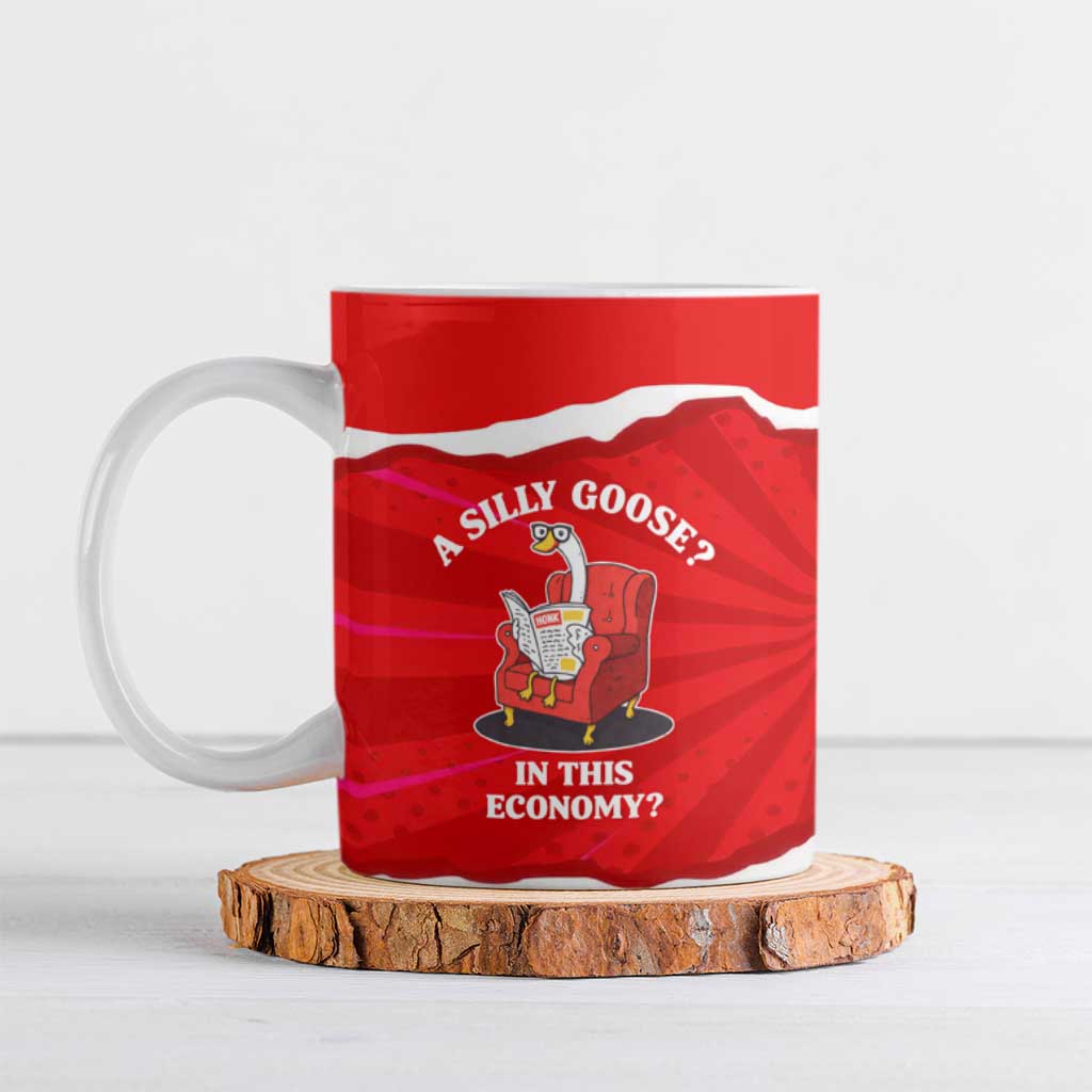 Silly Goose Ceramic Mug with Newspaper and Armchair Pattern