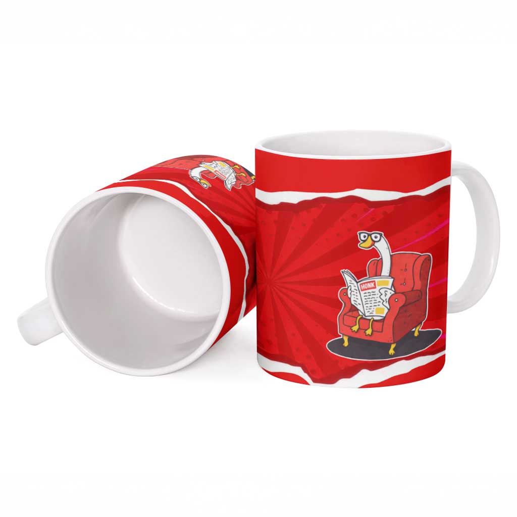 Silly Goose Ceramic Mug with Newspaper and Armchair Pattern