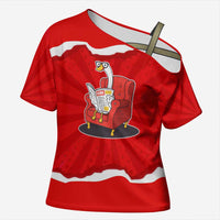 Silly Goose Cross Shoulder Shirt with Newspaper and Armchair Pattern